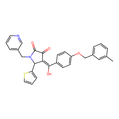 (4E)-4-(hydroxy{4-[(3-methylbenzyl)oxy]phenyl}methylidene)-1-(pyridin-3-ylmethyl)-5-(thiophen-2-yl)pyrrolidine-2,3-dione structure