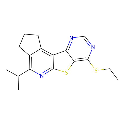 7-(ethylsulfanyl)-4-(propan-2-yl)-2,3-dihydro-1H-cyclopenta[4',5']pyrido[3',2':4,5]thieno[3,2-d]pyrimidine structure