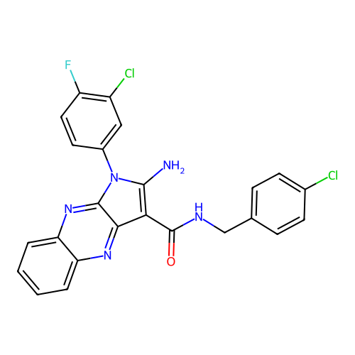 2-amino-1-(3-chloro-4-fluorophenyl)-N-(4-chlorobenzyl)-1H-pyrrolo[2,3-b]quinoxaline-3-carboxamide structure