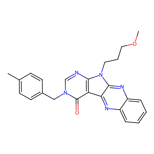 11-(3-methoxypropyl)-3-(4-methylbenzyl)-3,11-dihydro-4H-pyrimido[5',4':4,5]pyrrolo[2,3-b]quinoxalin-4-one structure