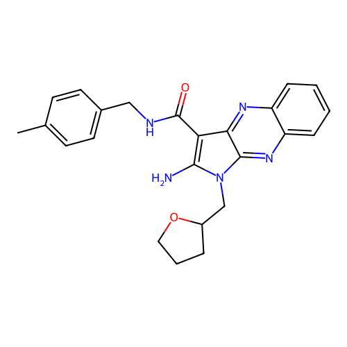 2-amino-N-(4-methylbenzyl)-1-((tetrahydrofuran-2-yl)methyl)-1H-pyrrolo[2,3-b]quinoxaline-3-carboxamide structure