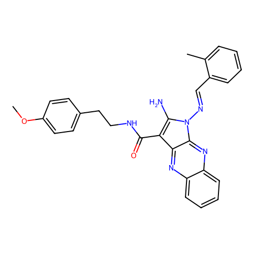 (E)-2-amino-N-(4-methoxyphenethyl)-1-((2-methylbenzylidene)amino)-1H-pyrrolo[2,3-b]quinoxaline-3-carboxamide structure
