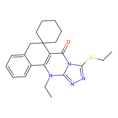 12-ethyl-9-(ethylthio)-5H-spiro[benzo[h][1,2,4]triazolo[3,4-b]quinazoline-6,1'-cyclohexan]-7(12H)-one structure