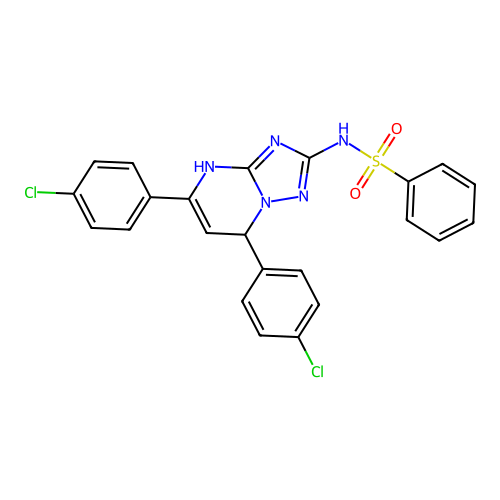 N-(5,7-bis(4-chlorophenyl)-4,7-dihydro-[1,2,4]triazolo[1,5-a]pyrimidin-2-yl)benzenesulfonamide structure