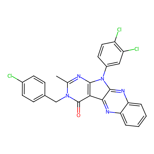 3-(4-chlorobenzyl)-11-(3,4-dichlorophenyl)-2-methyl-3H-pyrimido[5',4':4,5]pyrrolo[2,3-b]quinoxalin-4(11H)-one structure