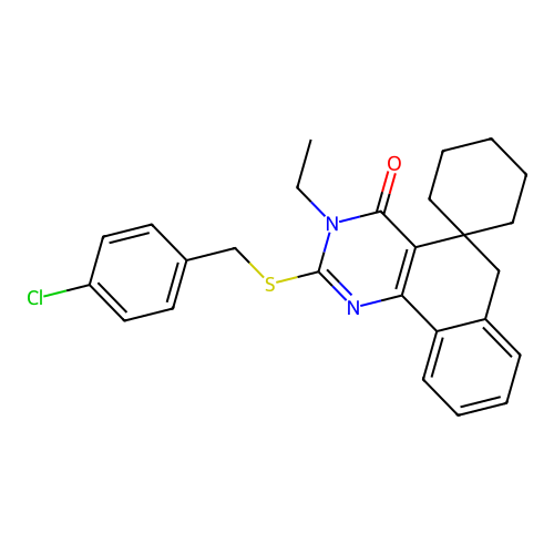 2-((4-chlorobenzyl)thio)-3-ethyl-3H-spiro[benzo[h]quinazoline-5,1'-cyclohexan]-4(6H)-one structure