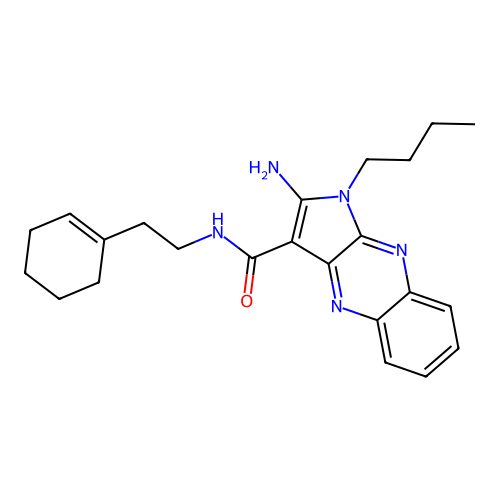 2-amino-1-butyl-N-[2-(cyclohexen-1-yl)ethyl]pyrrolo[3,2-b]quinoxaline-3-carboxamide structure