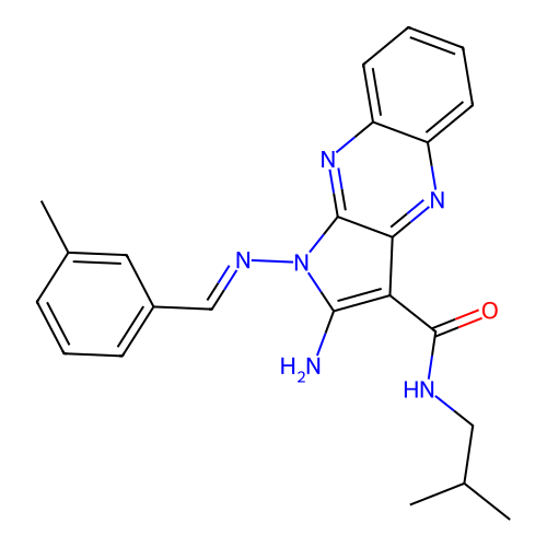 (E)-2-amino-N-isobutyl-1-((3-methylbenzylidene)amino)-1H-pyrrolo[2,3-b]quinoxaline-3-carboxamide structure