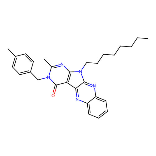 2-methyl-3-(4-methylbenzyl)-11-octyl-3H-pyrimido[5',4':4,5]pyrrolo[2,3-b]quinoxalin-4(11H)-one structure