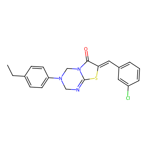 (7Z)-7-(3-chlorobenzylidene)-3-(4-ethylphenyl)-3,4-dihydro-2H-[1,3]thiazolo[3,2-a][1,3,5]triazin-6(7H)-one structure