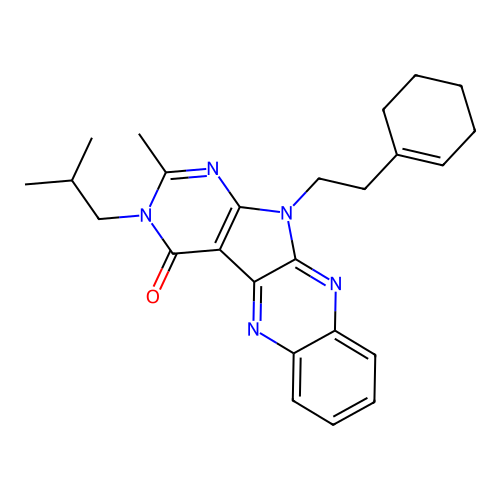 11-(2-(cyclohex-1-en-1-yl)ethyl)-3-isobutyl-2-methyl-3H-pyrimido[5',4':4,5]pyrrolo[2,3-b]quinoxalin-4(11H)-one structure
