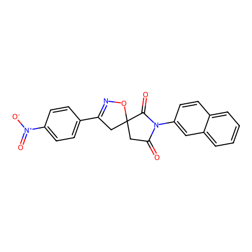7-(naphthalen-2-yl)-3-(4-nitrophenyl)-1-oxa-2,7-diazaspiro[4.4]non-2-ene-6,8-dione structure