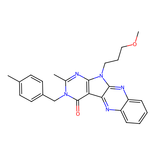 11-(3-methoxypropyl)-2-methyl-3-(4-methylbenzyl)-3,11-dihydro-4H-pyrimido[5',4':4,5]pyrrolo[2,3-b]quinoxalin-4-one structure