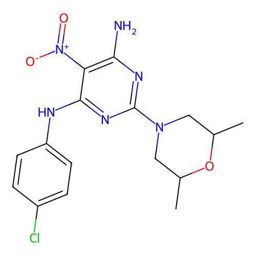 N-(4-chlorophenyl)-2-(2,6-dimethylmorpholin-4-yl)-5-nitropyrimidine-4,6-diamine structure