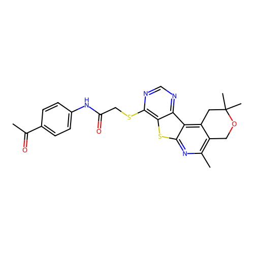 N-(4-acetylphenyl)-2-[(2,2,5-trimethyl-1,4-dihydro-2H-pyrano[4'',3'':4',5']pyrido[3',2':4,5]thieno[3,2-d]pyrimidin-8-yl)sulfanyl]acetamide structure