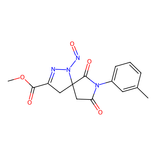 methyl 1-nitroso-6,8-dioxo-7-(m-tolyl)-1,2,7-triazaspiro[4.4]non-2-ene-3-carboxylate structure
