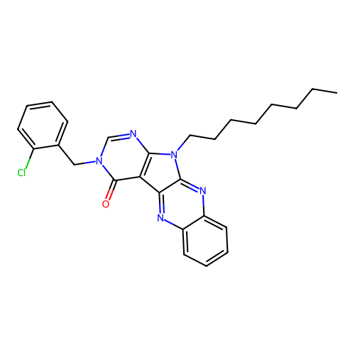 3-(2-chlorobenzyl)-11-octyl-3H-pyrimido[5',4':4,5]pyrrolo[2,3-b]quinoxalin-4(11H)-one structure