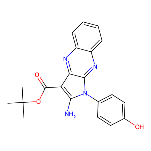 tert-butyl 2-amino-1-(4-hydroxyphenyl)-1H-pyrrolo[2,3-b]quinoxaline-3-carboxylate structure