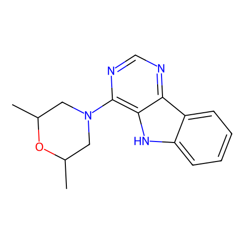 2,6-dimethyl-4-(5H-pyrimido[5,4-b]indol-4-yl)morpholine structure