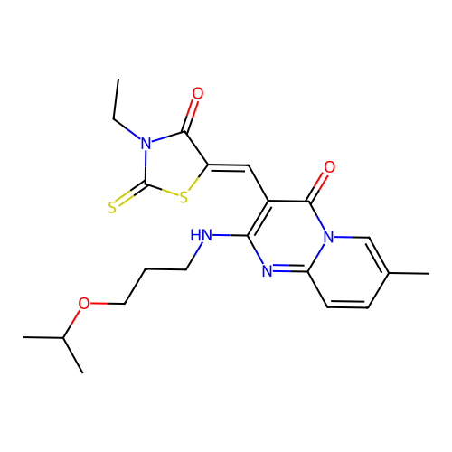 3-[(Z)-(3-ethyl-4-oxo-2-thioxo-1,3-thiazolidin-5-ylidene)methyl]-7-methyl-2-{[3-(propan-2-yloxy)propyl]amino}-4H-pyrido[1,2-a]pyrimidin-4-one structure