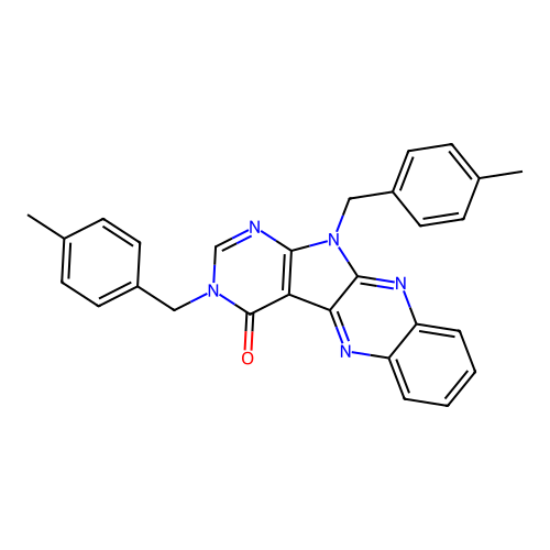 3,11-bis(4-methylbenzyl)-3H-pyrimido[5',4':4,5]pyrrolo[2,3-b]quinoxalin-4(11H)-one structure