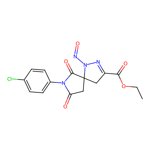ethyl 7-(4-chlorophenyl)-1-nitroso-6,8-dioxo-1,2,7-triazaspiro[4.4]non-2-ene-3-carboxylate structure