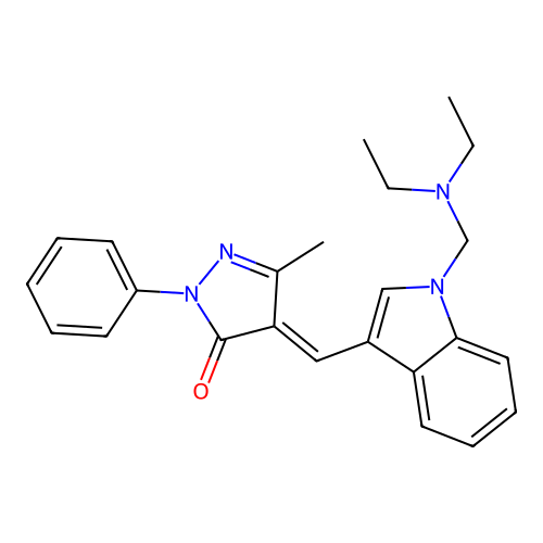 (4E)-4-[[1-(diethylaminomethyl)indol-3-yl]methylidene]-5-methyl-2-phenylpyrazol-3-one structure