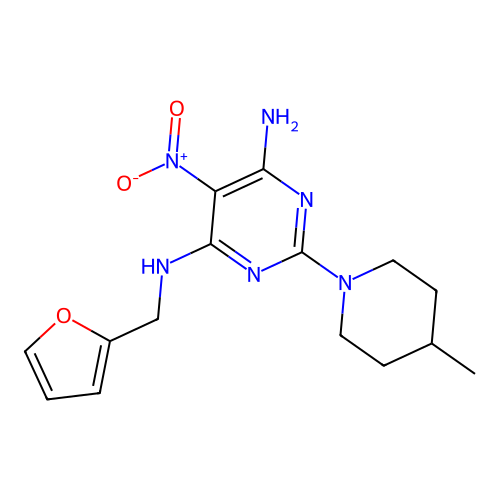 [6-Amino-2-(4-methylpiperidyl)-5-nitropyrimidin-4-yl](2-furylmethyl)amine structure