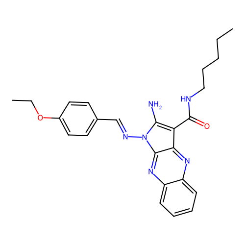 (E)-2-amino-1-((4-ethoxybenzylidene)amino)-N-pentyl-1H-pyrrolo[2,3-b]quinoxaline-3-carboxamide structure