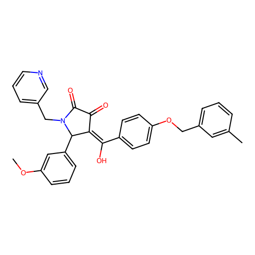 (4E)-4-(hydroxy{4-[(3-methylbenzyl)oxy]phenyl}methylidene)-5-(3-methoxyphenyl)-1-(pyridin-3-ylmethyl)pyrrolidine-2,3-dione structure