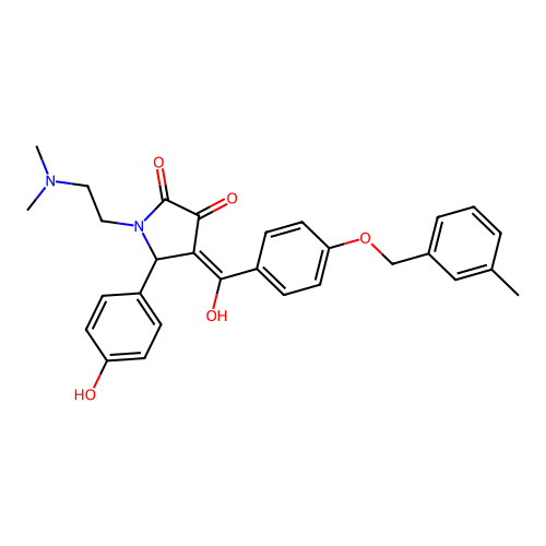 1-(2-dimethylaminoethyl)-4-[hydroxy-[4-[(3-methylphenyl)methoxy]phenyl]methylidene]-5-(4-hydroxyphenyl)pyrrolidine-2,3-dione structure