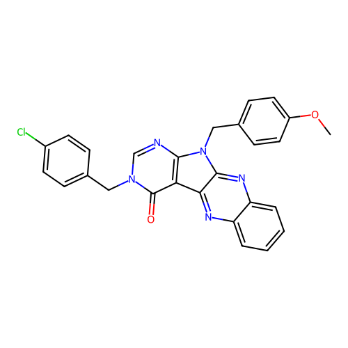 3-(4-chlorobenzyl)-11-(4-methoxybenzyl)-3,11-dihydro-4H-pyrimido[5',4':4,5]pyrrolo[2,3-b]quinoxalin-4-one structure