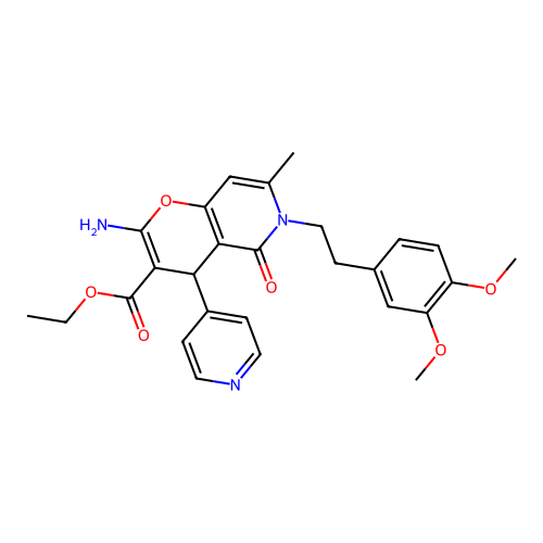 ethyl 2-amino-6-(3,4-dimethoxyphenethyl)-7-methyl-5-oxo-4-(pyridin-4-yl)-5,6-dihydro-4H-pyrano[3,2-c]pyridine-3-carboxylate structure