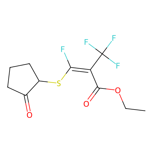 (E)-ethyl 3-fluoro-3-((2-oxocyclopentyl)thio)-2-(trifluoromethyl)acrylate structure