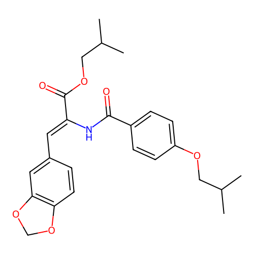 (Z)-isobutyl 3-(benzo[d][1,3]dioxol-5-yl)-2-(4-isobutoxybenzamido)acrylate structure