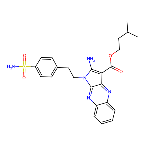 isopentyl 2-amino-1-(4-sulfamoylphenethyl)-1H-pyrrolo[2,3-b]quinoxaline-3-carboxylate structure