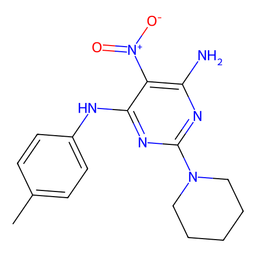 (6-Amino-5-nitro-2-piperidylpyrimidin-4-yl)(4-methylphenyl)amine structure