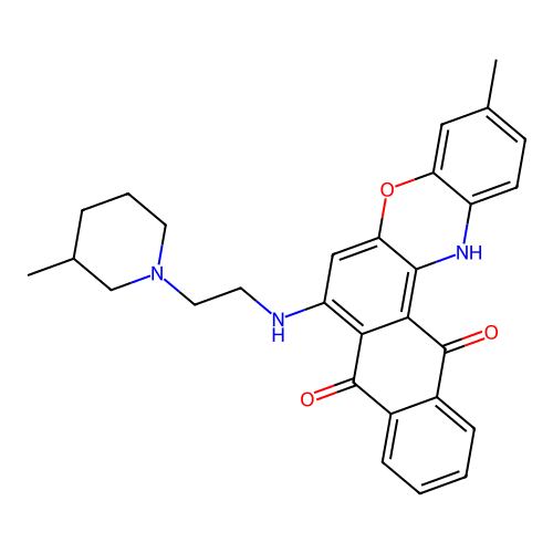 3-methyl-7-((2-(3-methylpiperidin-1-yl)ethyl)amino)-8H-naphtho[2,3-a]phenoxazine-8,13(14H)-dione structure