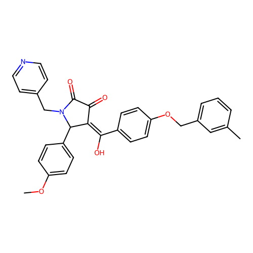 (4E)-4-[hydroxy-[4-[(3-methylphenyl)methoxy]phenyl]methylidene]-5-(4-methoxyphenyl)-1-(pyridin-4-ylmethyl)pyrrolidine-2,3-dione structure