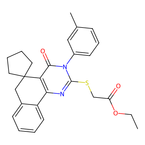 ethyl 2-((4-oxo-3-(m-tolyl)-4,6-dihydro-3H-spiro[benzo[h]quinazoline-5,1'-cyclopentan]-2-yl)thio)acetate structure