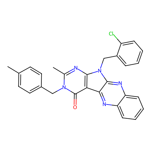 11-(2-chlorobenzyl)-2-methyl-3-(4-methylbenzyl)-3,11-dihydro-4H-pyrimido[5',4':4,5]pyrrolo[2,3-b]quinoxalin-4-one structure