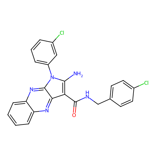 2-amino-N-(4-chlorobenzyl)-1-(3-chlorophenyl)-1H-pyrrolo[2,3-b]quinoxaline-3-carboxamide structure