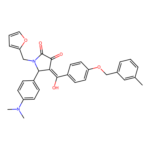 (4E)-5-(4-dimethylaminophenyl)-1-(furan-2-ylmethyl)-4-[hydroxy-[4-[(3-methylphenyl)methoxy]phenyl]methylidene]pyrrolidine-2,3-dione structure