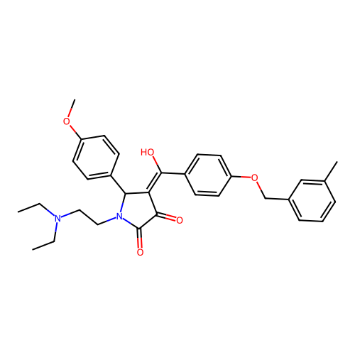 (4E)-1-(2-diethylaminoethyl)-4-[hydroxy-[4-[(3-methylphenyl)methoxy]phenyl]methylidene]-5-(4-methoxyphenyl)pyrrolidine-2,3-dione structure