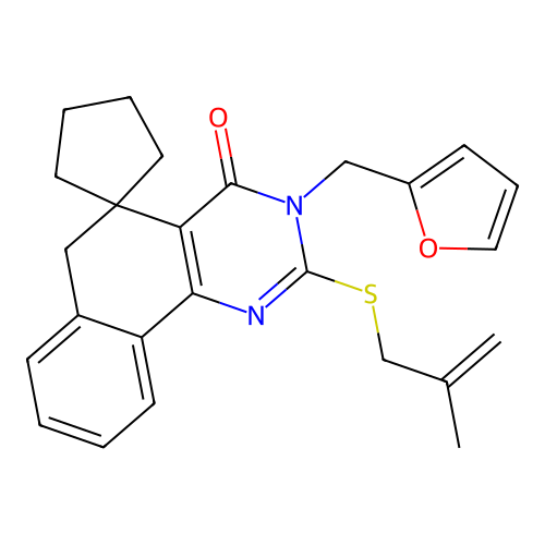 3-(furan-2-ylmethyl)-2-((2-methylallyl)thio)-3H-spiro[benzo[h]quinazoline-5,1'-cyclopentan]-4(6H)-one structure