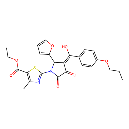 ethyl 2-(2-(furan-2-yl)-4-hydroxy-5-oxo-3-(4-propoxybenzoyl)-2,5-dihydro-1H-pyrrol-1-yl)-4-methylthiazole-5-carboxylate structure