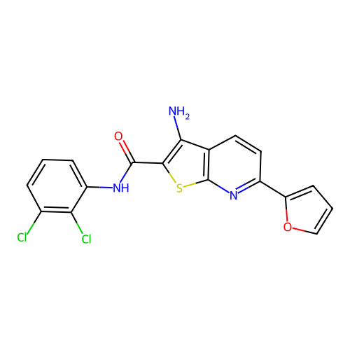 3-amino-N-(2,3-dichlorophenyl)-6-(furan-2-yl)thieno[2,3-b]pyridine-2-carboxamide structure