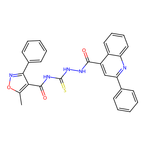5-methyl-3-phenyl-N-({2-[(2-phenylquinolin-4-yl)carbonyl]hydrazinyl}carbonothioyl)-1,2-oxazole-4-carboxamide structure