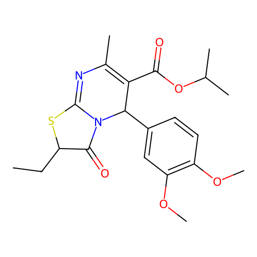 isopropyl 5-(3,4-dimethoxyphenyl)-2-ethyl-7-methyl-3-oxo-2,3-dihydro-5H-[1,3]thiazolo[3,2-a]pyrimidine-6-carboxylate structure