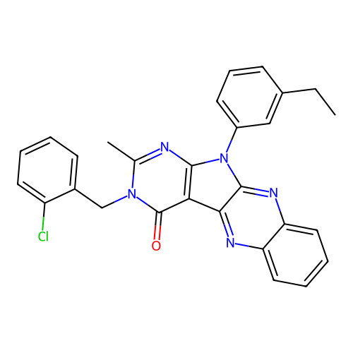 3-(2-chlorobenzyl)-11-(3-ethylphenyl)-2-methyl-3H-pyrimido[5',4':4,5]pyrrolo[2,3-b]quinoxalin-4(11H)-one structure